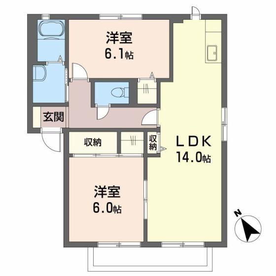 ハローハイツ河畑Ⅱ(2K/2階)の間取り写真