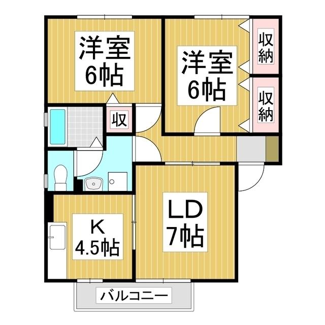 グランドール沢村A棟(2LDK/1階)の間取り写真