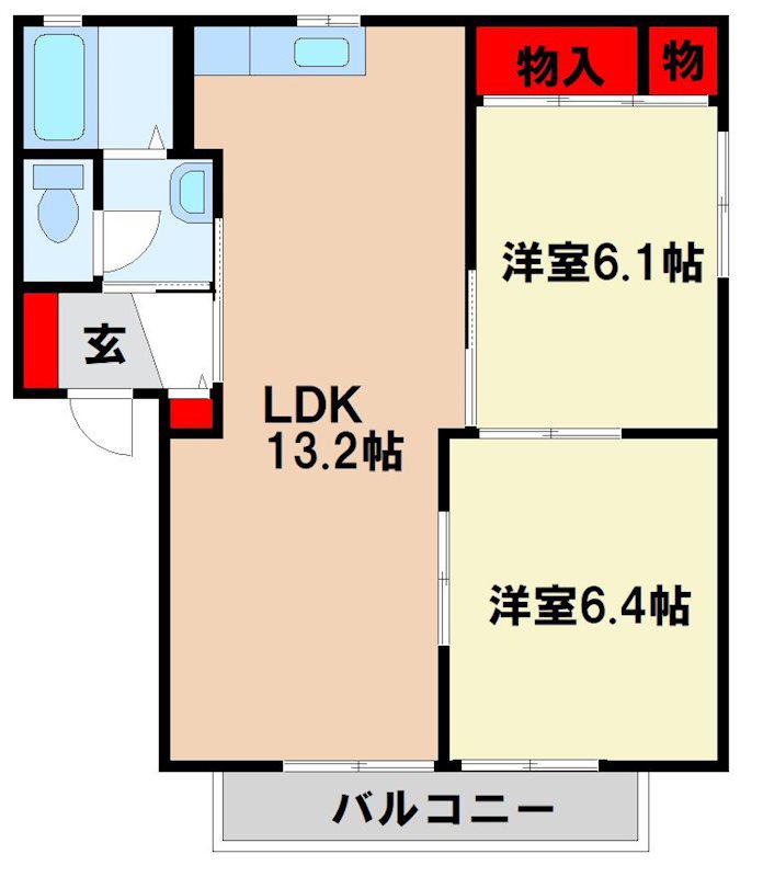 エミネンスヴィラ太宰府(2LDK/2階)の間取り写真