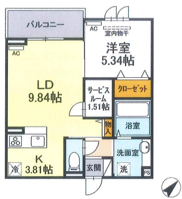 シャトー・ドゥ・ラ・メール 大和ハウス(1LDK/2階)の間取り写真
