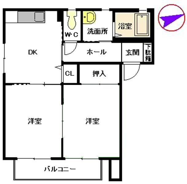 ボヌール・シューA(2K/2階)の間取り写真
