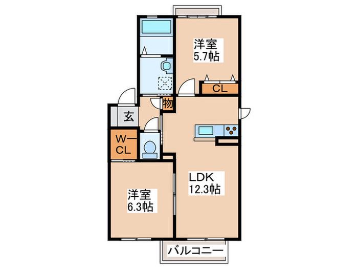 シャーメゾン宮の森 A棟(2LDK/2階)の間取り写真