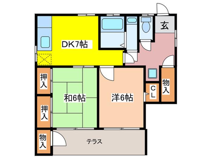 コーポ市川(2DK/1階)の間取り写真