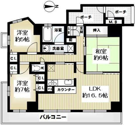 グランドール四条烏丸(3LDK/4階)の間取り写真