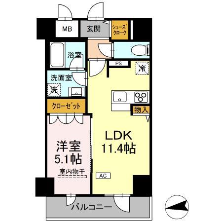 IS二十人町(1LDK/8階)の間取り写真