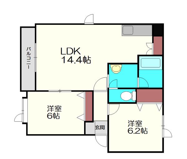 サウスフェアリー(2LDK/3階)の間取り写真