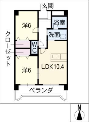 上高畑コーポ丸万(2LDK/5階)の間取り写真