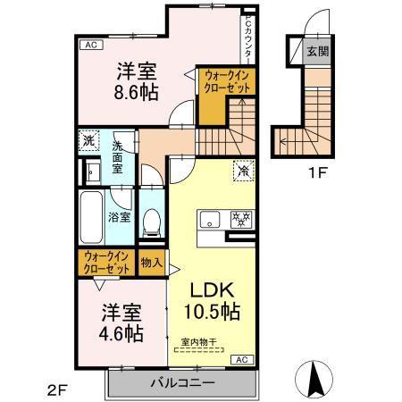 グラシアーレ(2LDK/2階)の間取り写真