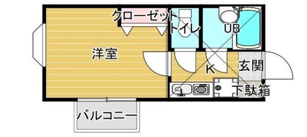HILLS東寺尾A棟(1K/2階)の間取り写真