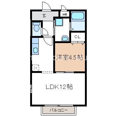 オレンジヒルA・B(1LDK/2階)の間取り写真