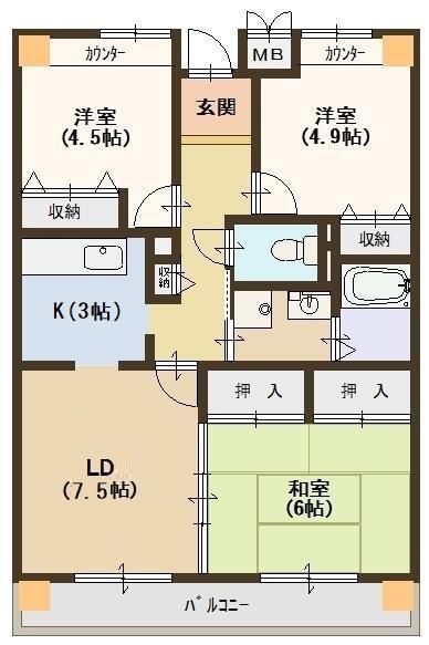 フルール鶴見緑地(3LDK/5階)の間取り写真