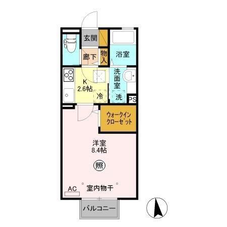 オプティマールB(1K/1階)の間取り写真