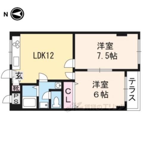 ベラヴィスタ岩倉(2LDK/1階)の間取り写真