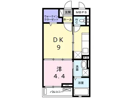 クレメントウエストクルメ(1DK/2階)の間取り写真