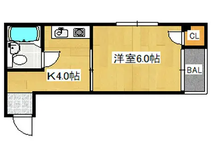 ハイツ交野(1K/1階)の間取り写真