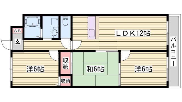パティオ太子(3LDK/3階)の間取り写真
