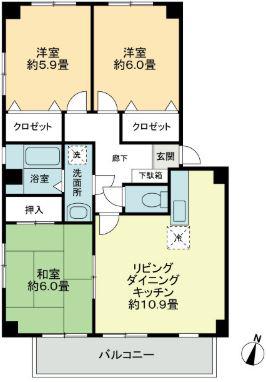 フォブールサウス(3LDK/3階)の間取り写真