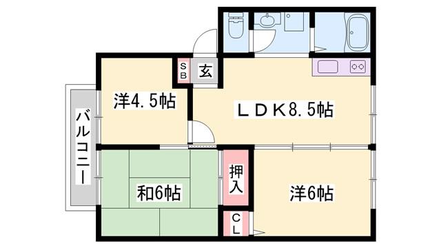 サンフォーレハイツ A棟(3LDK/2階)の間取り写真