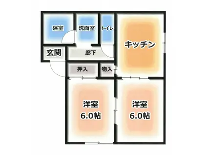 ベイリーフ(2DK/2階)の間取り写真