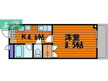 グリンパレスII(1DK/4階)の間取り写真