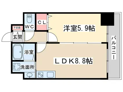 エスフォート福島ラルーナ(1LDK/4階)の間取り写真