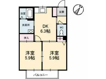 レジデンス高砂(2DK/2階)の間取り写真