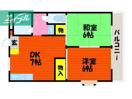 ベルパルク(2DK/2階)の間取り写真
