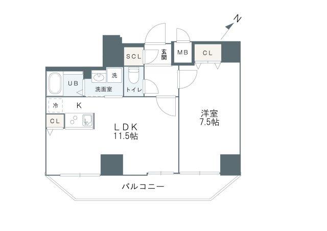 グルーブ神戸元町アリア(1LDK/7階)の間取り写真