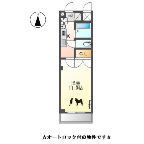 プレジデント川中(1K/4階)の間取り写真
