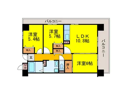 CH158RESIDENCE NAKANOSHIMA(3LDK/13階)の間取り写真
