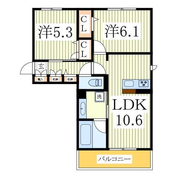 コニフェールIII(2LDK/1階)の間取り写真