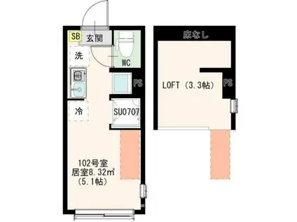 アカリテラス板橋本町(ワンルーム/1階)の間取り写真