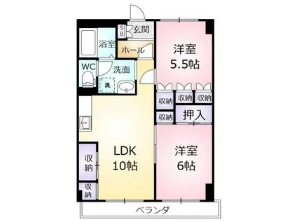 ラポールヤナセ(2LDK/2階)の間取り写真