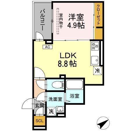 D TRIBUTE西谷(1LDK/3階)の間取り写真
