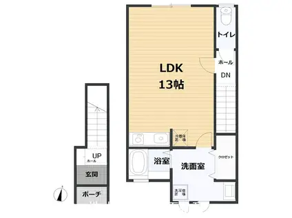 レコルト B棟(ワンルーム/2階)の間取り写真