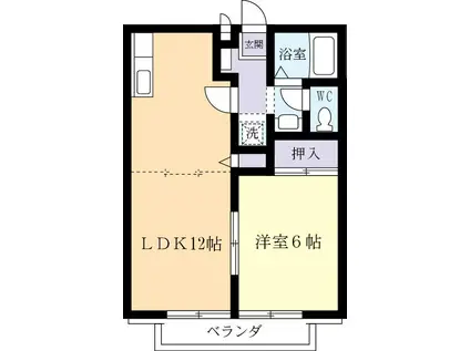 サンビレッヂ愛宕B(1LDK/2階)の間取り写真