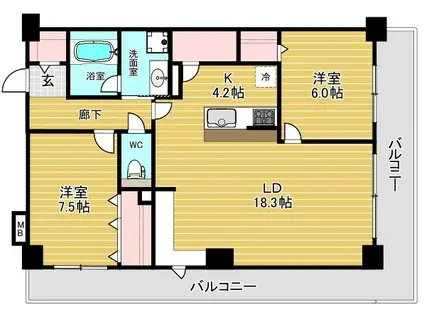 グランセジュール大国町(2SLDK/2階)の間取り写真