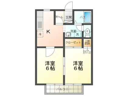 ケーズグリーン(2K/1階)の間取り写真