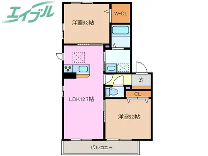 エスペラールB(2LDK/2階)の間取り写真