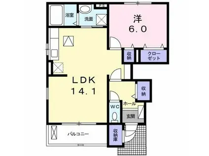 ウィステリア西砂II(1LDK/1階)の間取り写真