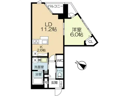ラクレイス西新レジデンシャルタワー(1LDK/16階)の間取り写真