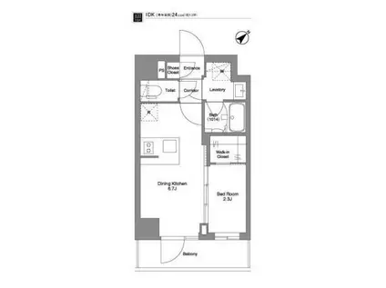 BPRレジデンスMOTOMACHI BAY SIDE(1DK/2階)の間取り写真