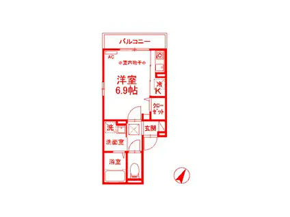 セジュール大船(1K/1階)の間取り写真