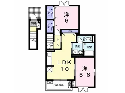 プリマ・リーベ(2LDK/2階)の間取り写真