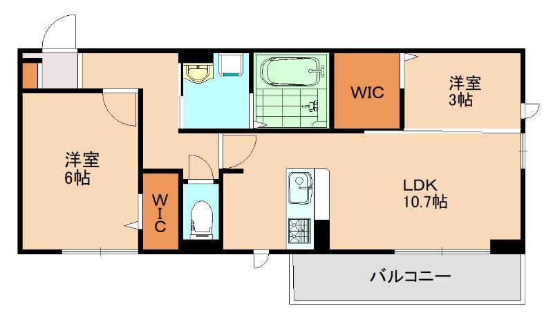 トリシア野多目I I(2LDK/3階)の間取り写真
