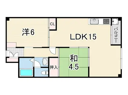 夢野ハイタウン1号棟(2LDK/4階)の間取り写真