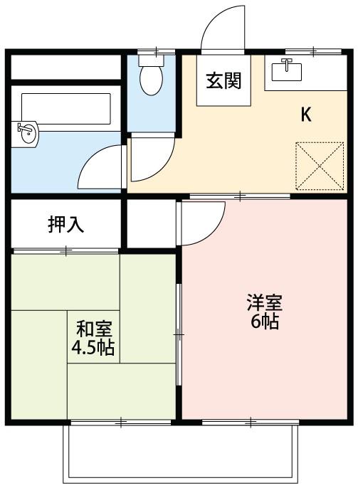 シャトレ城南 B棟(2K/1階)の間取り写真