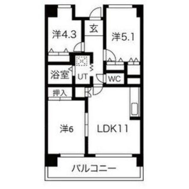 CH158RESIDENCE NAKANOSHIMA(3LDK/4階)の間取り写真