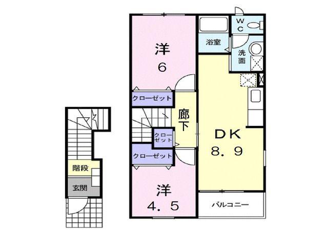 メロディハイム横入川F(2DK/2階)の間取り写真