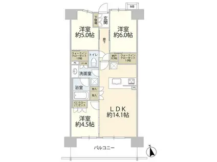 クレアホームズ町田(3LDK/9階)の間取り写真